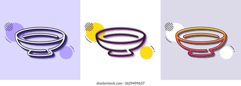 Dish line icon. Halftone dotted pattern. Gradient icon with grain shadow. Tableware plate sign. Food kitchenware bowl symbol. Line dish icon. Various designs. Vector