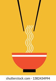 A dish of noodles with chopsticks