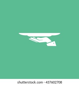 Dish On Hand Flat Icon On Green Background