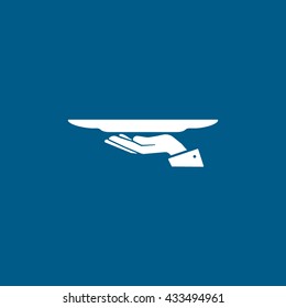 Dish On Hand Icon On Blue Background