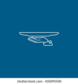 Dish On Hand Icon On Blue Background