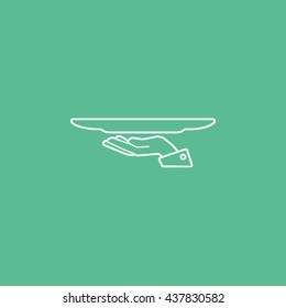 Dish On Hand Line Icon On Green Background