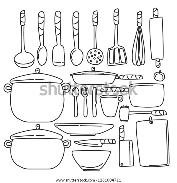 Dish Pans Other Kitchen Stuff Vector Stock Vector (Royalty Free) 1281004711