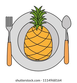 dish with pineapple fresh fruit healthy
