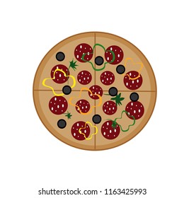 A dish of pizza. Flat design.