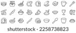 Dish plate, Food bowl and Cooking utensils set. Tableware line icons. Fork, spoon and knife cutlery line icons. Grill pan, dish washer and dish with pasta. Food plate, glass and tea cup. Vector