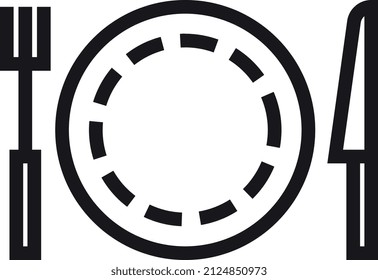 Dish plate with fork and knife. Dinner serving icon