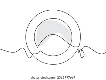 Dish plate one line continuous drawing. Kitchen tools continuous one line illustration. Vector minimalist linear illustration.