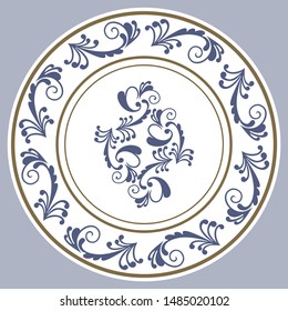 Dish plate with pattern in vintage design. Vector illustration.