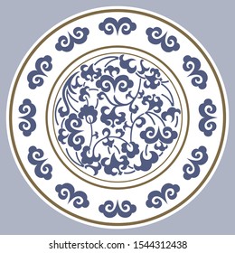 Dish plate with pattern in vintage design. Vector illustration.