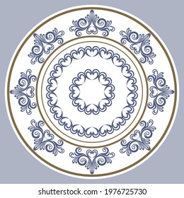 Dish plate with pattern in vintage design. Vector illustration.