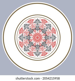 Dish plate with pattern in vintage design. Vector illustration.
