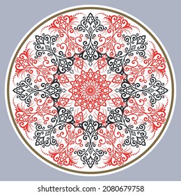 Dish plate with pattern in vintage design. Vector illustration.