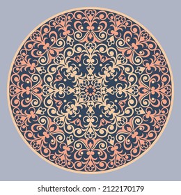 Dish plate with pattern in vintage design. Vector illustration.