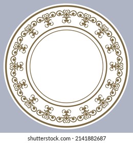 Dish plate with pattern in vintage design. Vector illustration.