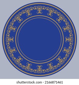 Dish plate with pattern in vintage design. Vector illustration.
