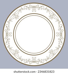 Dish plate with pattern in vintage design. Vector illustration.
