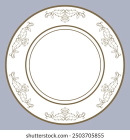 Dish plate with pattern in vintage design. Vector illustration.