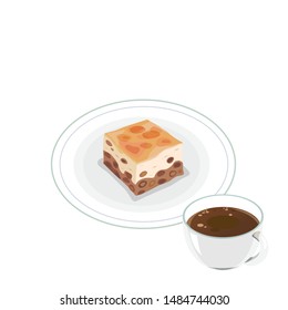 A dish of red bean cake and hot coffee.