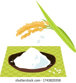 Dish of rice flour and an ear of rice