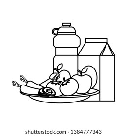 dish with salad and beverages