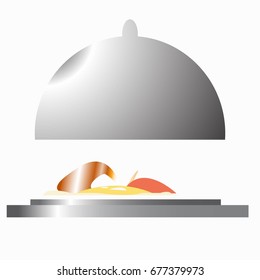 dish with scrambled eggs for Breakfast in the hotel and cafe - vector illustration