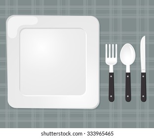 Dish set. Spoon fork and knife.