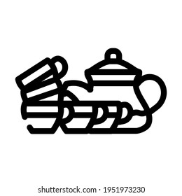 dish set for tea line icon vector. dish set for tea sign. isolated contour symbol black illustration