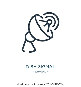 dish signal thin line icon. dish, space linear icons from technology concept isolated outline sign. Vector illustration symbol element for web design and apps.