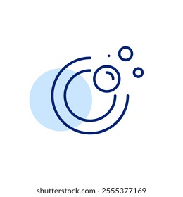 Dish and soap bubbles. Cleaning and washing in kitchen. Household chores. Pixel perfect, editable stroke icon