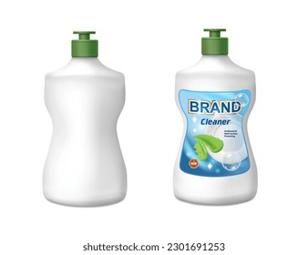 Dish soap. Cleaner plastic bottle. Dish wash with aloe package isolated on white background