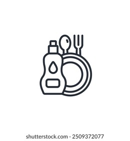 Icono de jabón de plato. Vector. Trazo editable. Signo de estilo lineal para uso Diseño web, logotipo. Ilustración de símbolo.