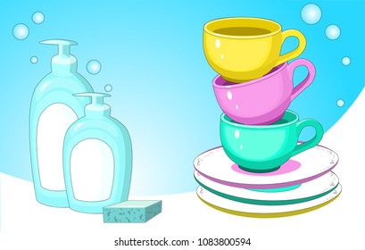 dish soap and mugs
