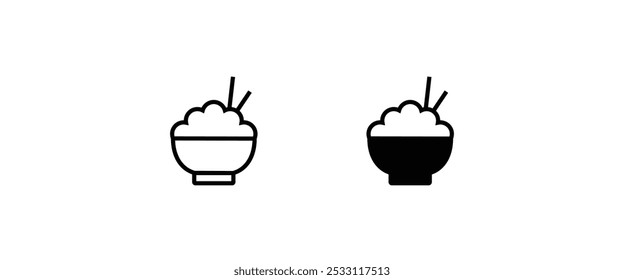 dish soup bowl icon Spaghetti noodle Bowl of noodles line and flat icons set, editable stroke isolated on white, linear vector outline illustration, symbol logo design style