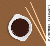 The dish with soy sauce and chopsticks. vector illustration .