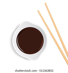 The dish with soy sauce and chopsticks. vector illustration .