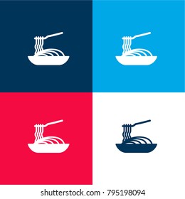 Dish of spaghetti four color material and minimal icon logo set in red and blue