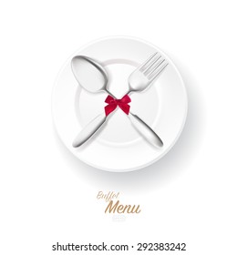 Dish with spoon and fork on white background, Vector design concept