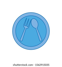 dish spoon fork plastic fill icon blue vector illustration