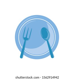 dish spoon fork plastic flat icon blue vector illustration