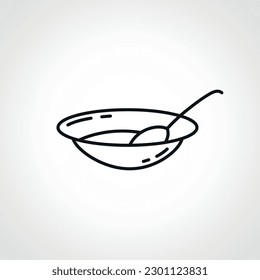 Dish with spoon line icon. plate linear icon