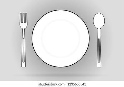 Dish and spoon vector icon, flat style isolated on background