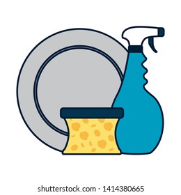 dish spray sponge spring cleaning tools vector illustration