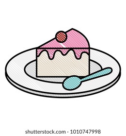 dish with sweet cake and spoon