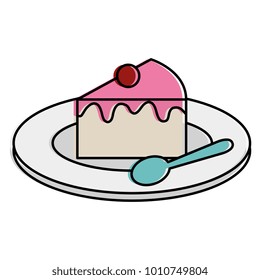dish with sweet cake and spoon