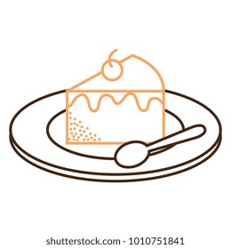 dish with sweet cake and spoon