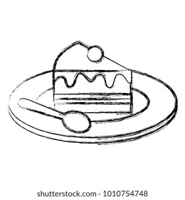 dish with sweet cake and spoon