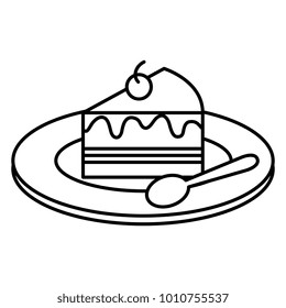 dish with sweet cake and spoon