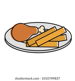 dish with thigh chicken and french fries