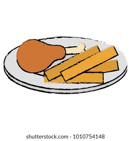 dish with thigh chicken and french fries
